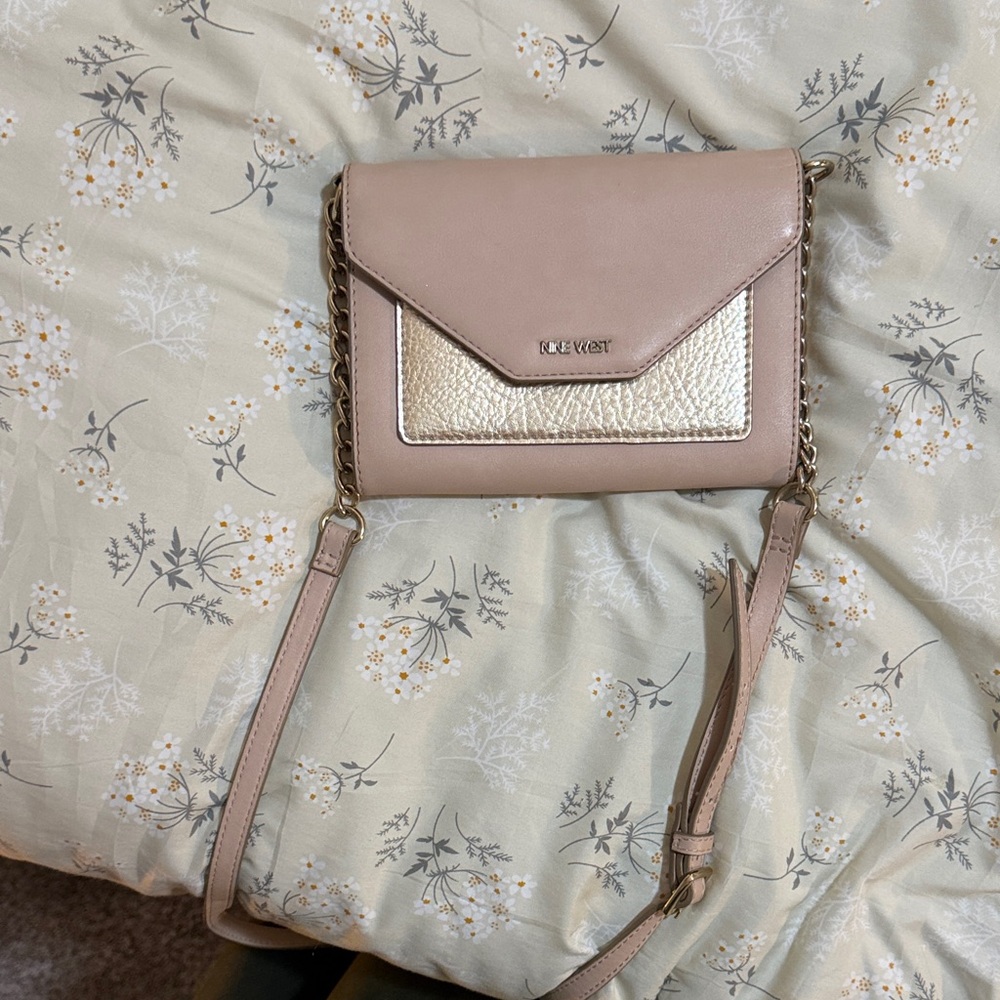 Nine West Nude Crossbody with Metallic Gold Accent